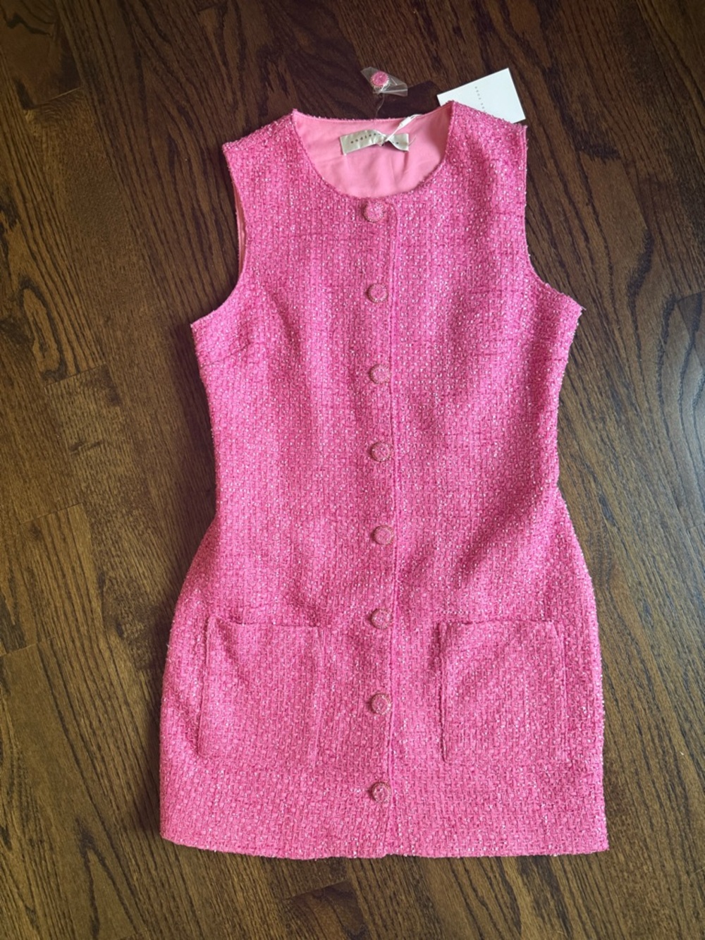 Endless Rose Berry Pink Tweed Button-Front Mini Dress